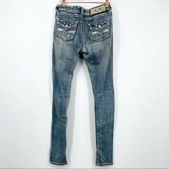 Rubi Jeans womans Skinny Jrs 3 heavily studded destroyed jean stone wash medium - Picture 2 of 8